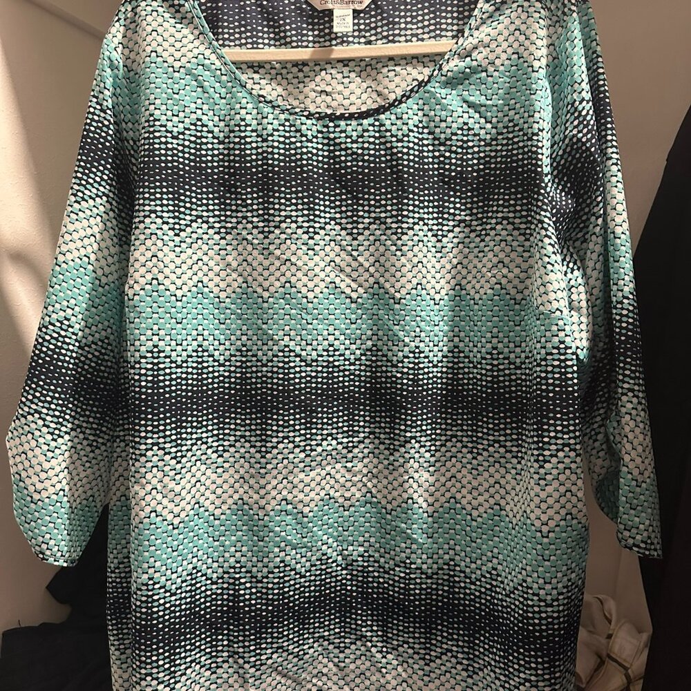 Craft & Barrow Blue, White, and Teal Dot Top! Size 2X